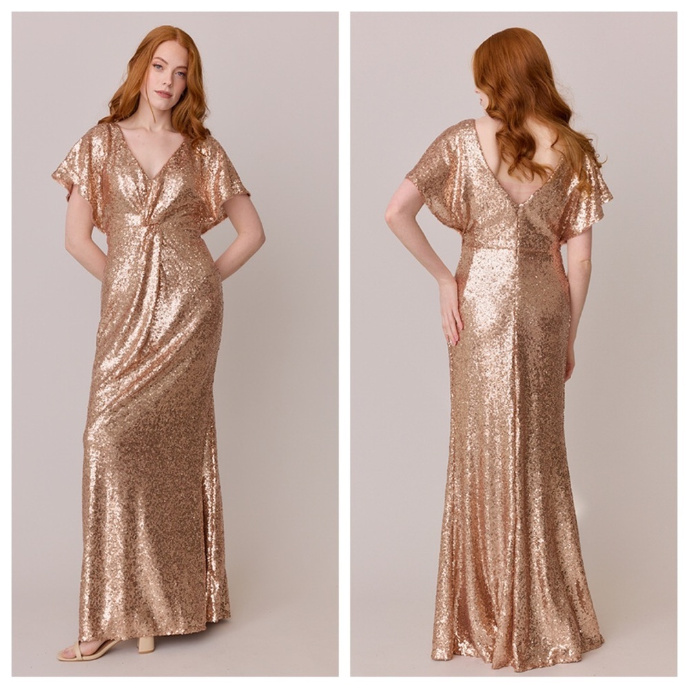 Revelry Gwen rose gold sequin maxi v-neck gown 23447